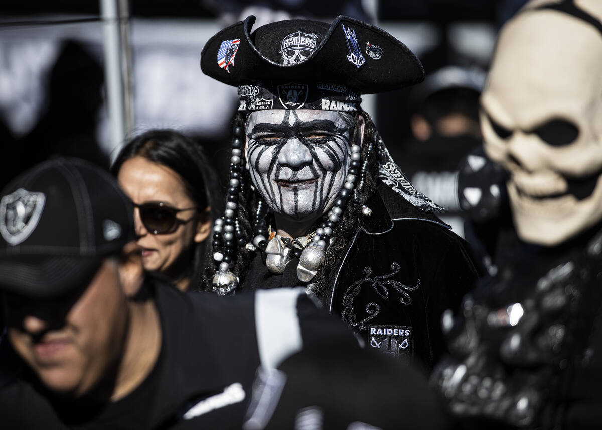 Raiders fans before the start of an NFL football game against the Denver Broncos on Saturday, D ...