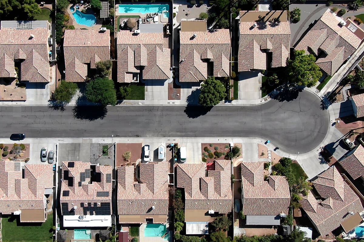 An aerial view of housing between Sahara Avenue and O'Bannon Drive in Las Vegas, Nevada Thursda ...