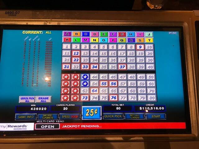 Keno Jackpot $109,005 Handpay Screen at Red Rock Resort. (Station Casinos)