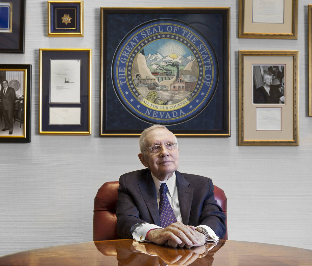 Former Sen. Harry Reid, D-Nev., seen at his office at the Bellagio in February 2019 in Las Vega ...