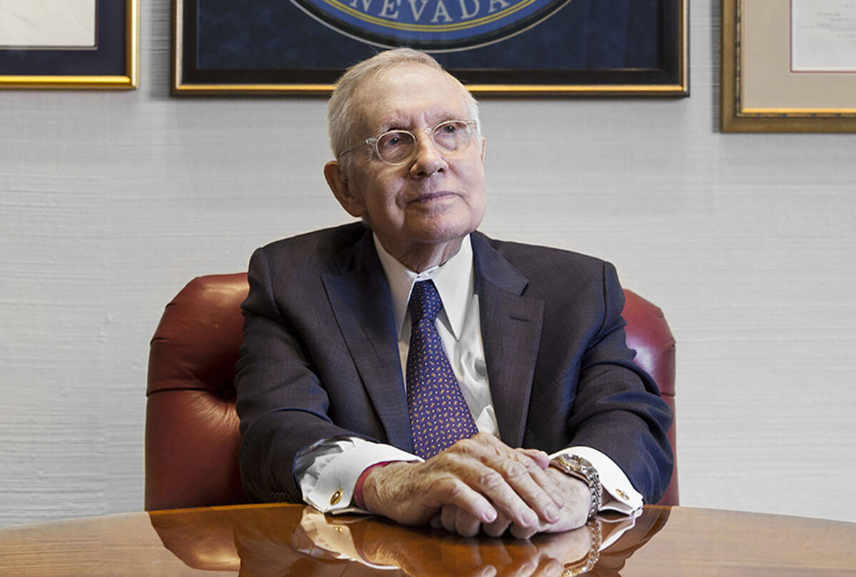 Former Sen. Harry Reid, D-Nev., seen at his office at the Bellagio in February 2019 in Las Vega ...