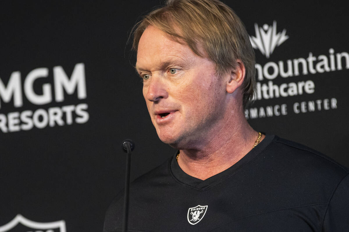 Raiders head coach Jon Gruden responds to questions from the media at Raiders Headquarters/Inte ...