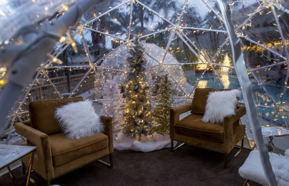 Interior of an igloo at the Merry Crimson Tinsel Town pop-up bar at Red Rock Casino on Tuesday, ...