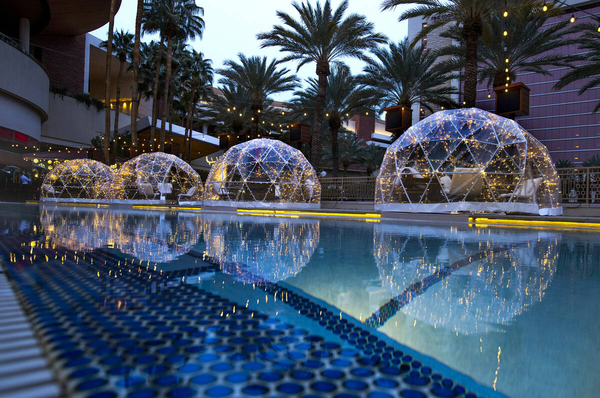 Igloos around the pool at the Merry Crimson Tinsel Town at Red Rock Casino on Tuesday, Dec. 26, ...