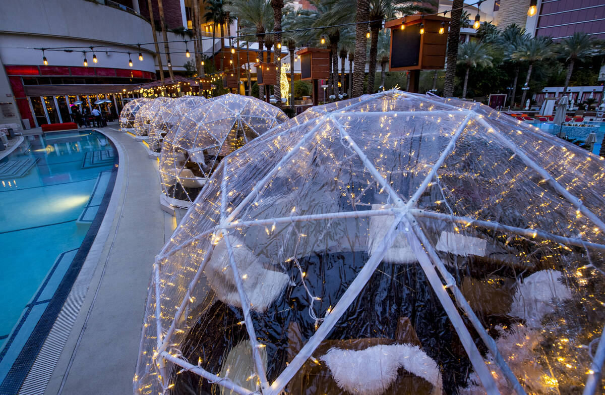 Igloos at the Merry Crimson Tinsel Town at Red Rock Casino on Tuesday, Dec. 26, 2021, in Las Ve ...