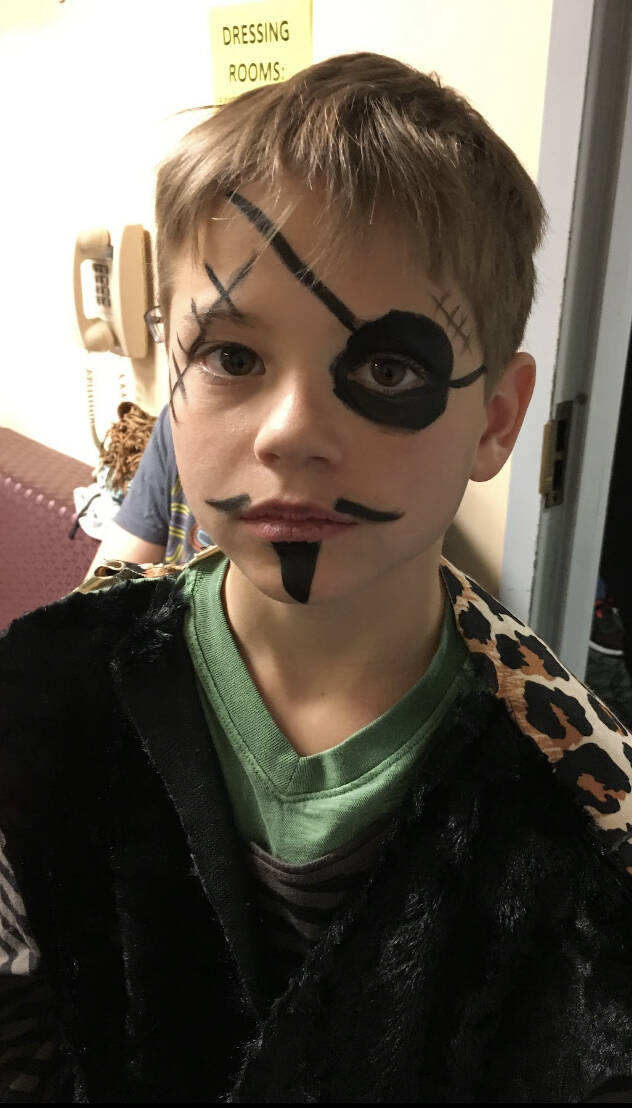 Preston Oliver in pirate makeup for a school production of "Peter Pan." Oliver was in fifth gra ...