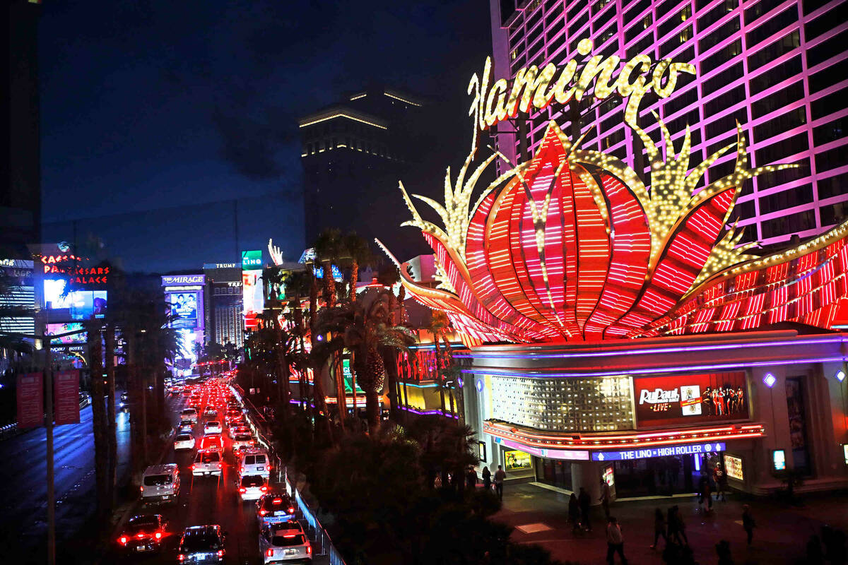 Motorists deal with heavy traffic on Las Vegas Boulevard, Friday, Dec. 31, 2021, in Las Vegas. ...