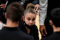 San Antonio Spurs assistant coach Becky Hammon calls a play during a timeout in the second half ...