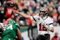 Tampa Bay Buccaneers quarterback Tom Brady (12) passes against the New York Jets during an NFL ...