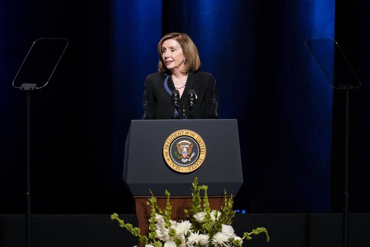 House Speaker Nancy Pelosi of Calif., speaks during a memorial service for former Senate Majori ...