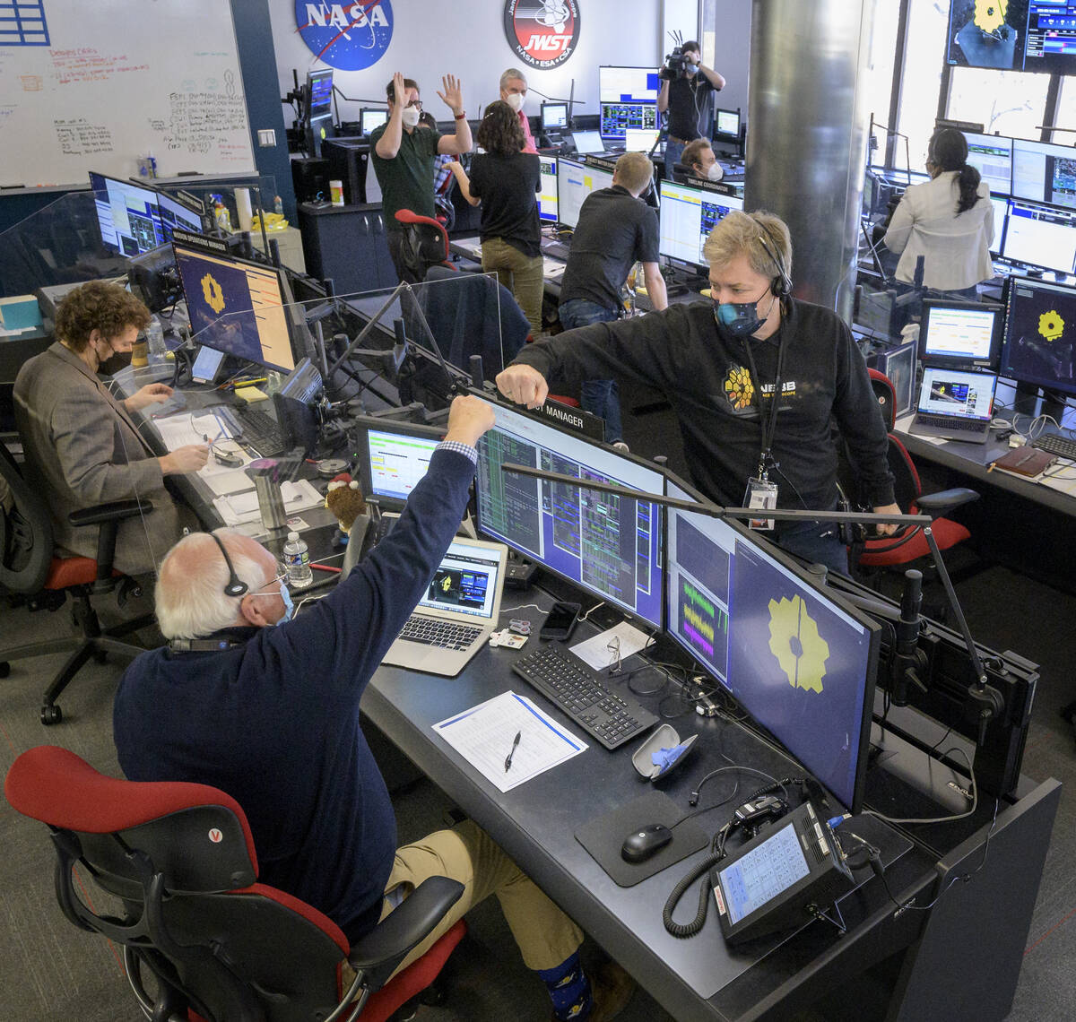 Engineering teams celebrate at the Space Telescope Science Institute in Baltimore as the second ...