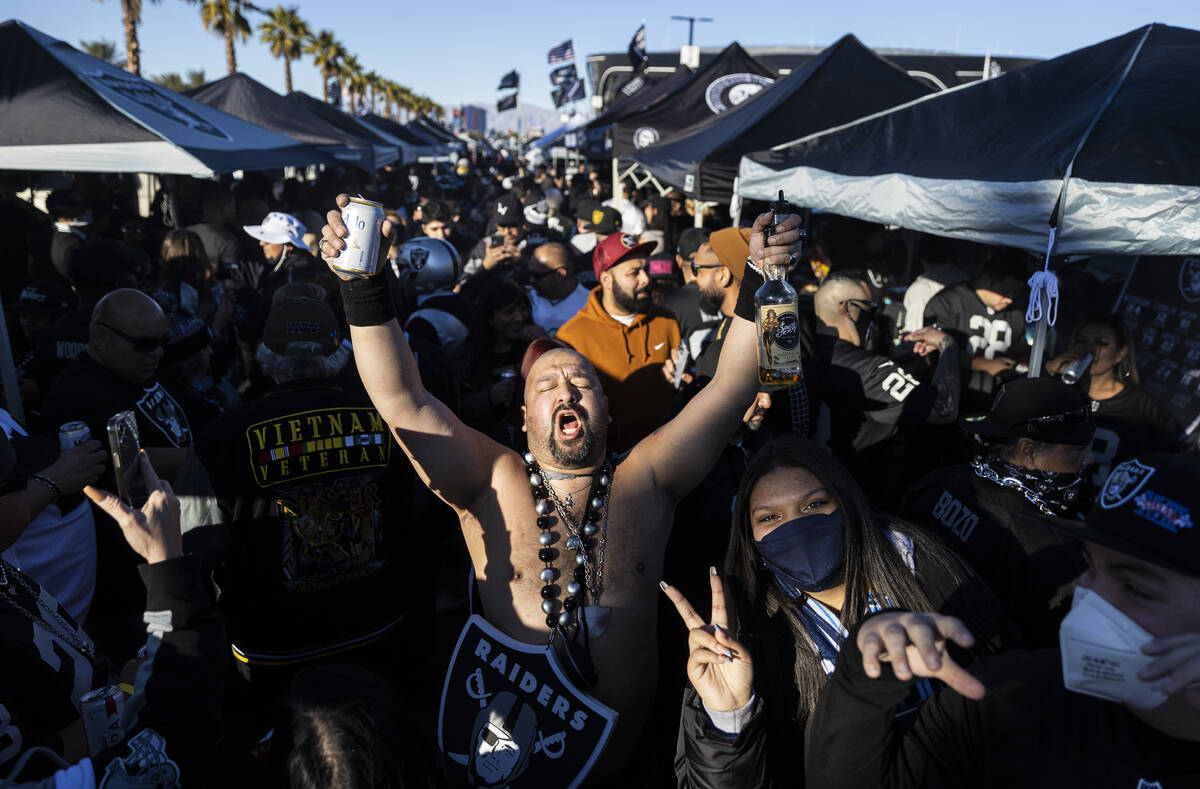 Raiders fans before the start of an NFL football game against the Los Angeles Chargers on Sunda ...