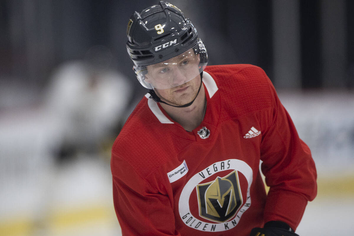 Golden Knights center Jack Eichel during a team practice at City National Arena in Las Vegas, T ...