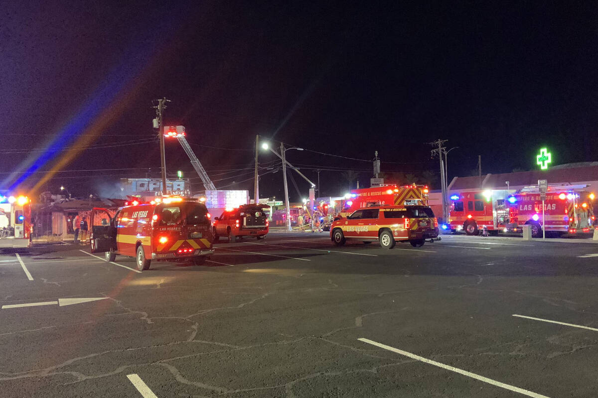 Firefighters battle a blaze at 17 E. Oakey Ave., on Monday, Jan 10, 2022. (Las Vegas Fire Depar ...