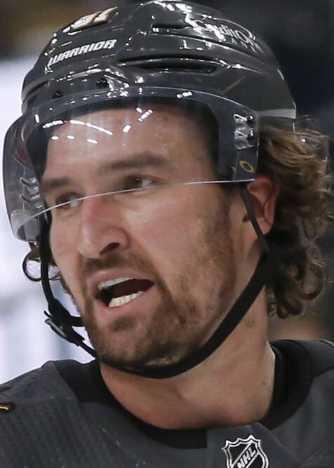 Vegas Golden Knights right wing Mark Stone (61) looks on during the second period of an NHL hoc ...