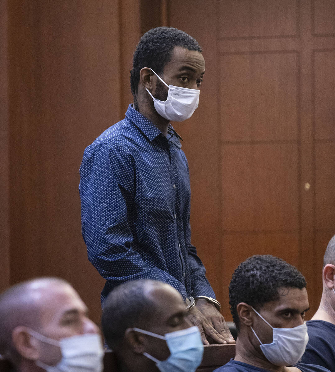 Justin Gaines, 30, accused of fatally shooting his father on Dec. 15, 2021, appears in court at ...