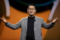 Jong-Hee Han, Vice Chairman and CEO of Samsung Electronics, delivers the pre-show keynote addre ...