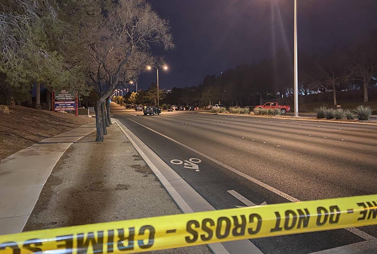 Las Vegas police investigate a fatal collision near North Rampart Boulevard and Tournament Hill ...