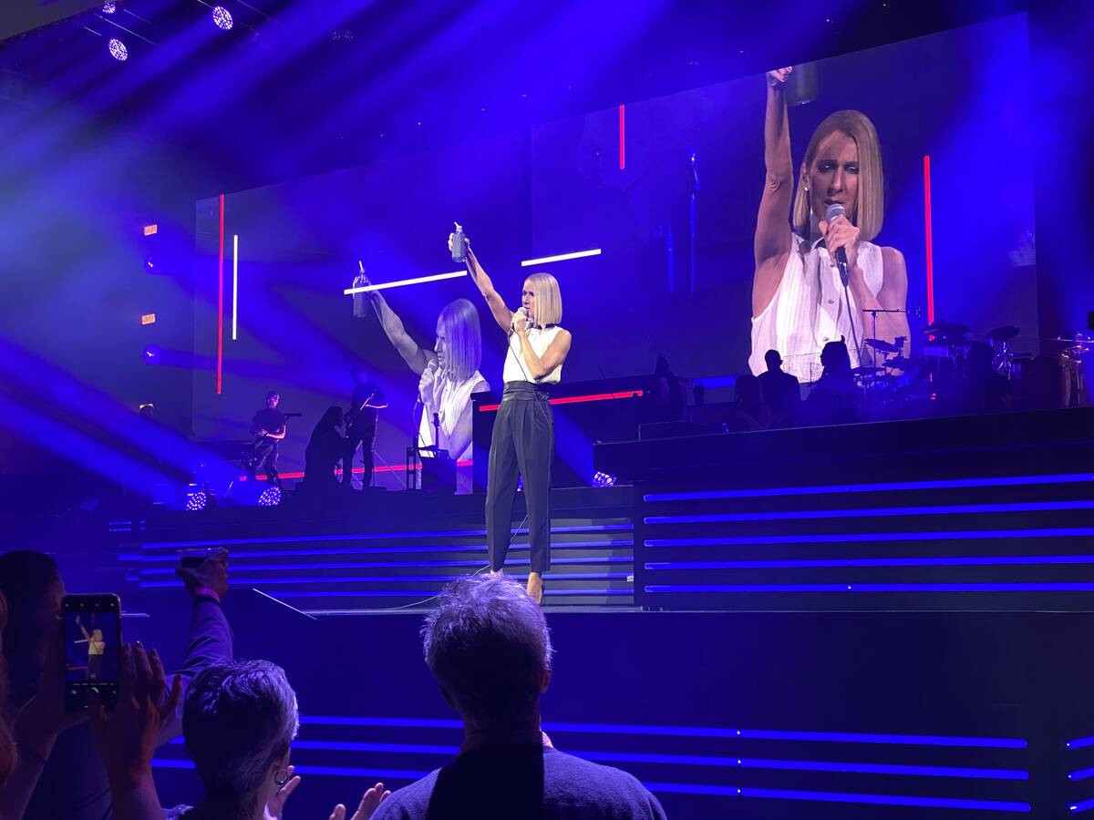 Celine Dion is shown performing at Bridgestone Arena in Nashville on Monday, Jan. 13, 2020. (Jo ...