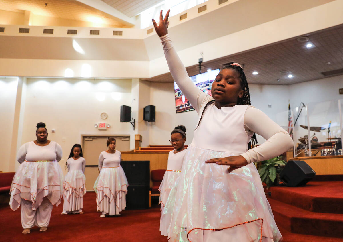 Saniyah Thomas, 10, dances as part of the Las Vegas Unity Dancers during a service honoring Dr. ...