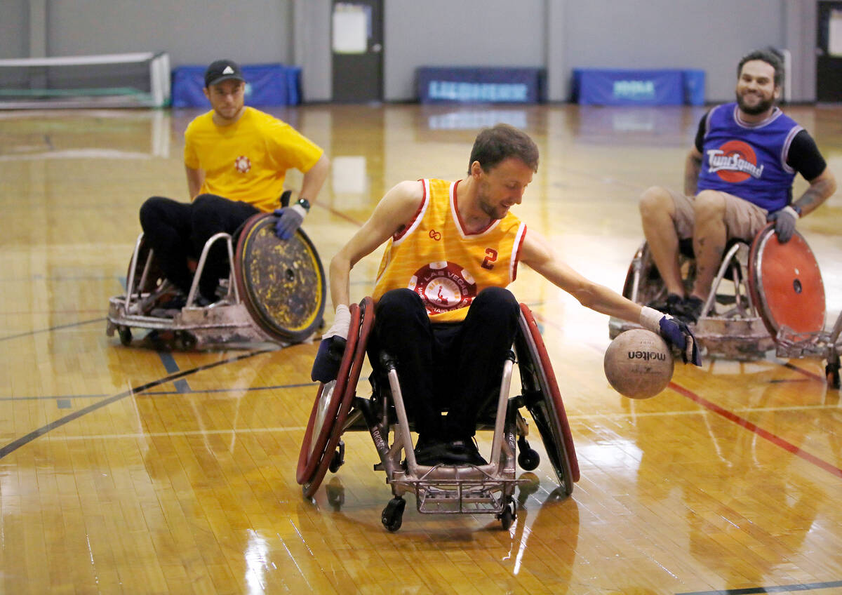Bradley Boe, High Rollers rugby team founder and player, center, plays wheelchair rugby at Dula ...