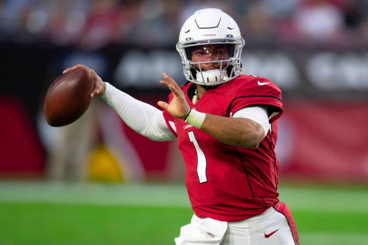 Arizona Cardinals quarterback Kyler Murray (1) throws a pass against the Seattle Seahawks durin ...