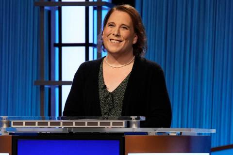 Amy Schneider is seen on the set of "Jeopardy!" (Jeopardy Productions, Inc. via AP)