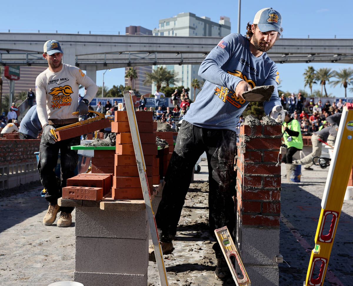 Masons, including Wriston McGee (20) of McGee Brothers Masonry in Monroe, N.C., compete in the ...