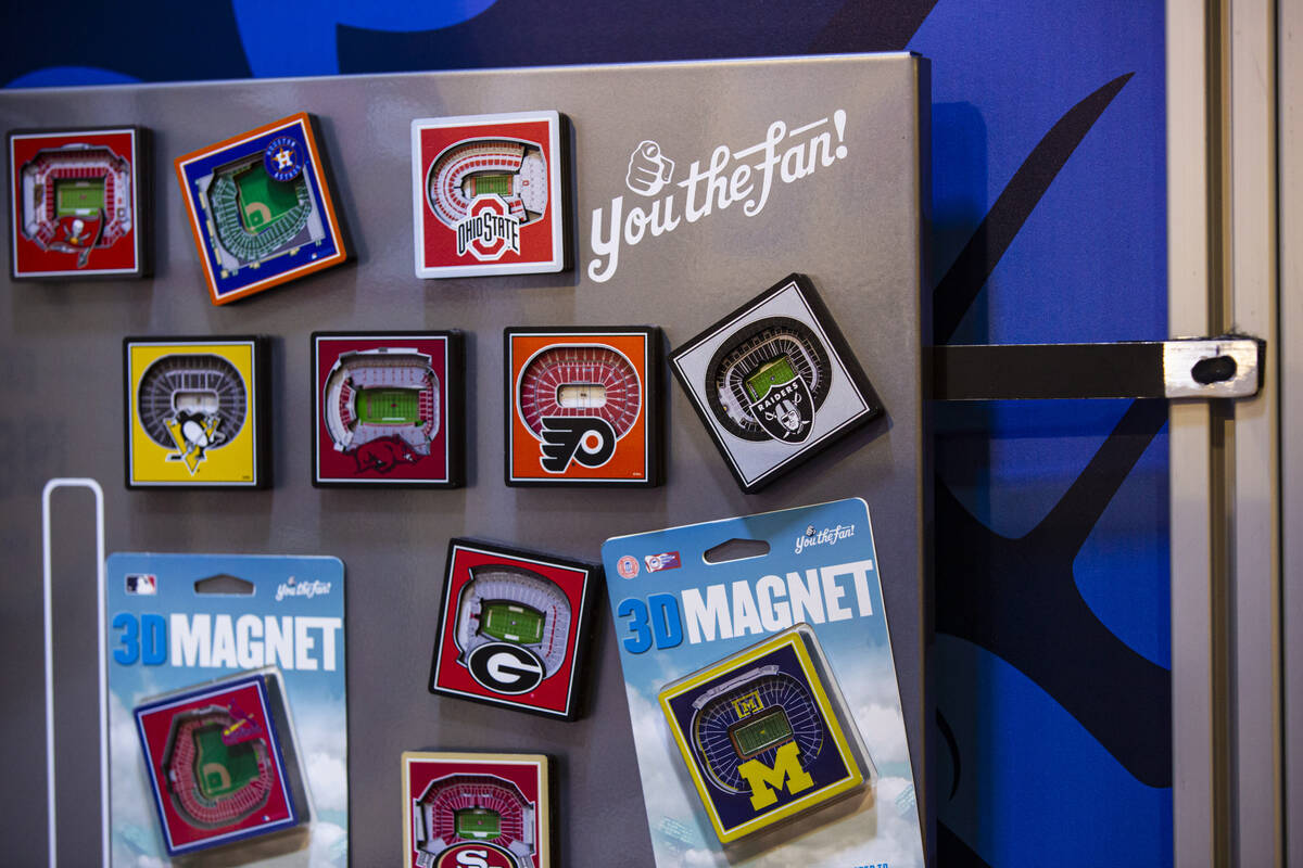 3D magnets are seen at the YouTheFan booth during the Sports Licensing & Tailgate Show at t ...