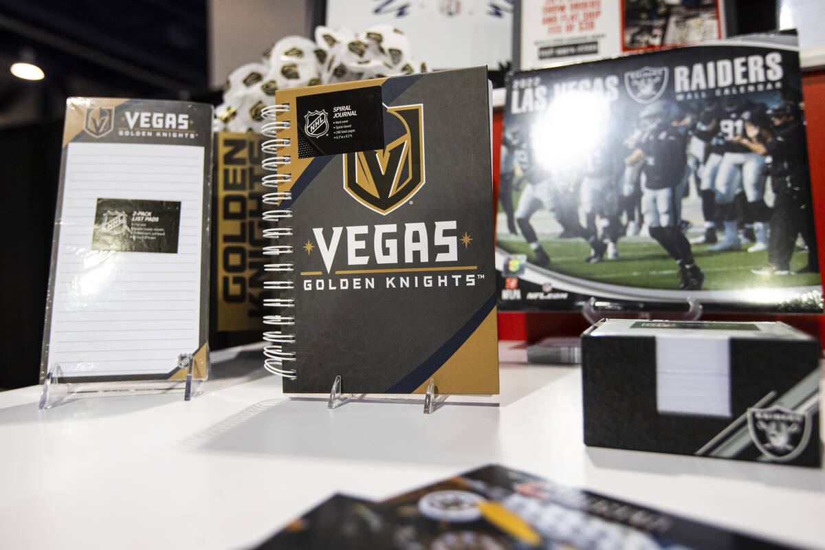 A variety of Golden Knights and Raiders merchandise from Turner Licensing is seen during the Sp ...