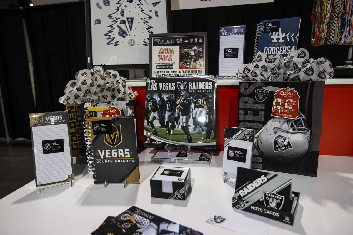 A variety of Golden Knights and Raiders merchandise from Turner Licensing is seen during the Sp ...
