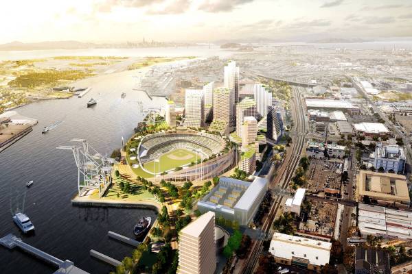 Rendering of the Oakland A's planned Howard Terminal project, that includes a $1 billion, 35,00 ...