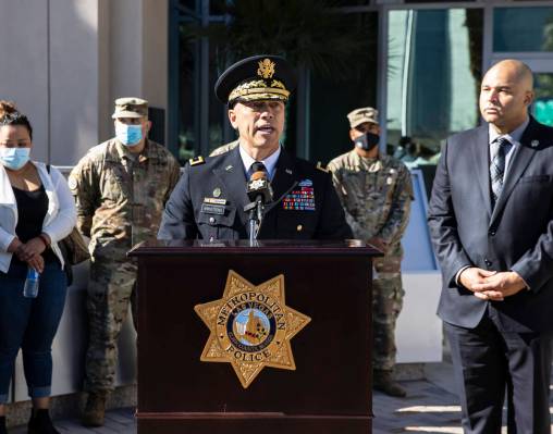 Brig. Gen. Troy Armstrong from the Nevada Army National Guard speaks about shooting victim Grac ...