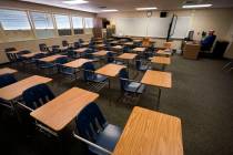 An empty classroom during 2020 COVID school closures. AP Photo/Gregory Bull