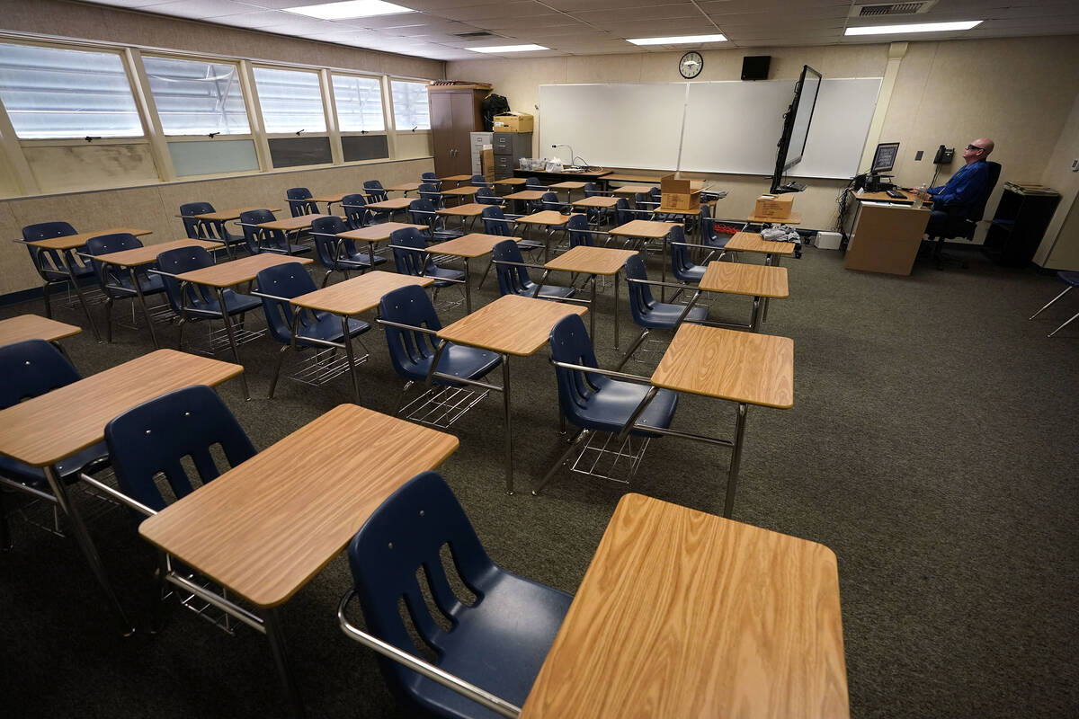 An empty classroom during 2020 COVID school closures. AP Photo/Gregory Bull