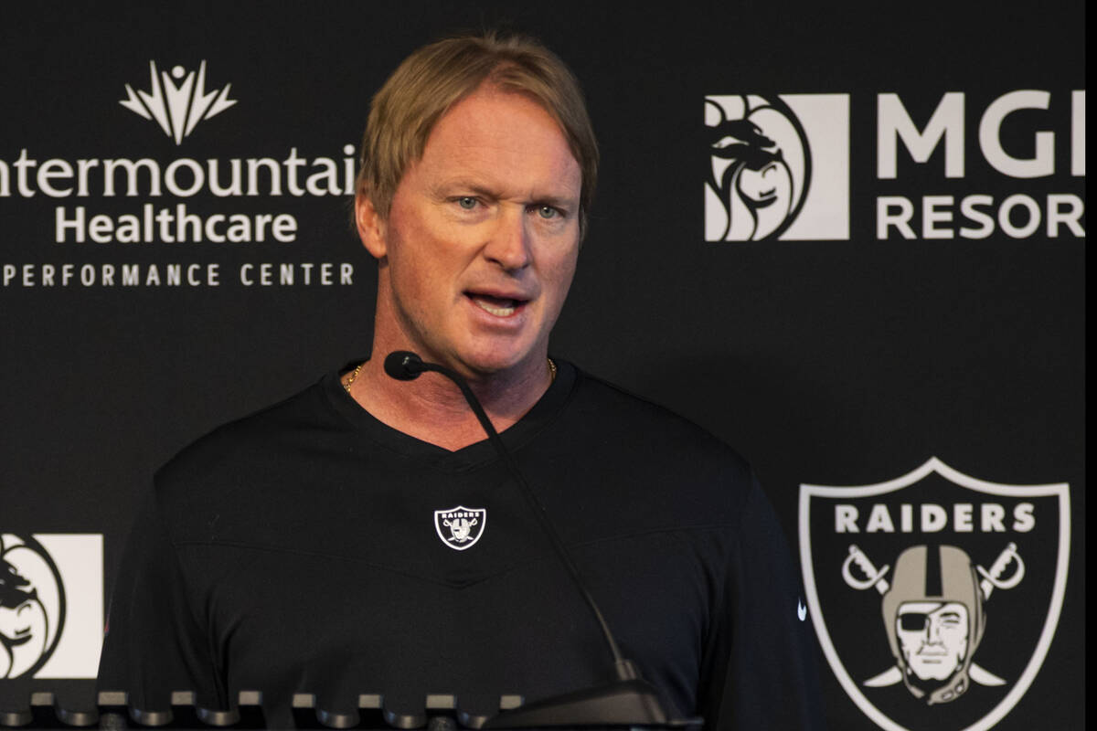 Raiders head coach Jon Gruden responds to questions from the media at Raiders Headquarters/Inte ...