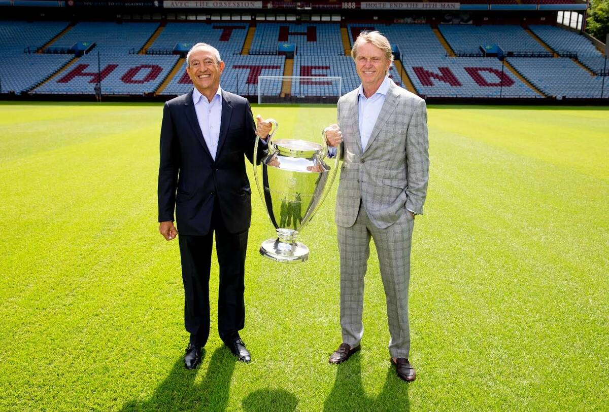 Naseef Sawiris, left, and Wes Edens, co-owners of the Premier League’s Aston Villa socce ...