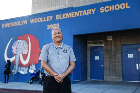 Jospeh Uy, principal of Woolley Elementary School in Las Vegas, received Super Bowl LVI tickets ...