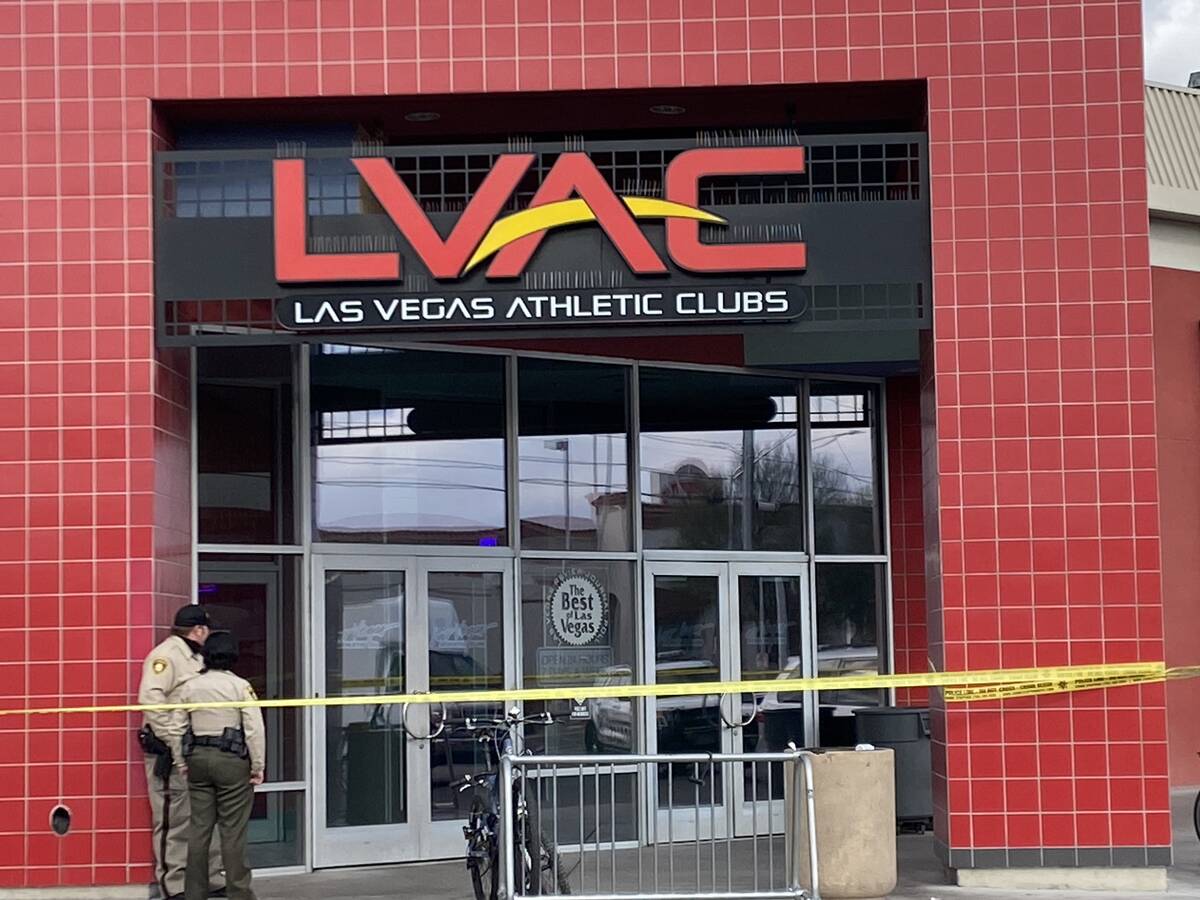Police investigate a shooting at the Las Vegas Athletic Club at Maryland and Karen Avenue on Fr ...