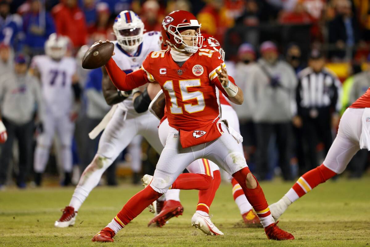 Kansas City Chiefs quarterback Patrick Mahomes (15) throws a pass during the second half of an ...