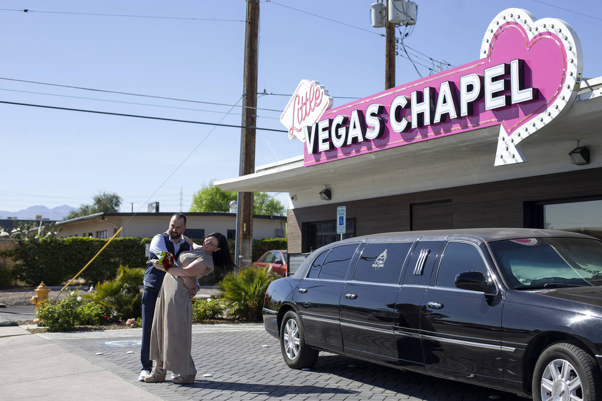 TJ Lehberger and Kendra Swy, of Michigan are photographed after their wedding at the Little Veg ...