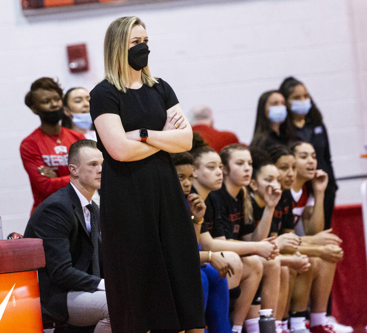 UNLV Lady Rebels head coach Lindy La Rocque looks on during the second half of a basketball gam ...