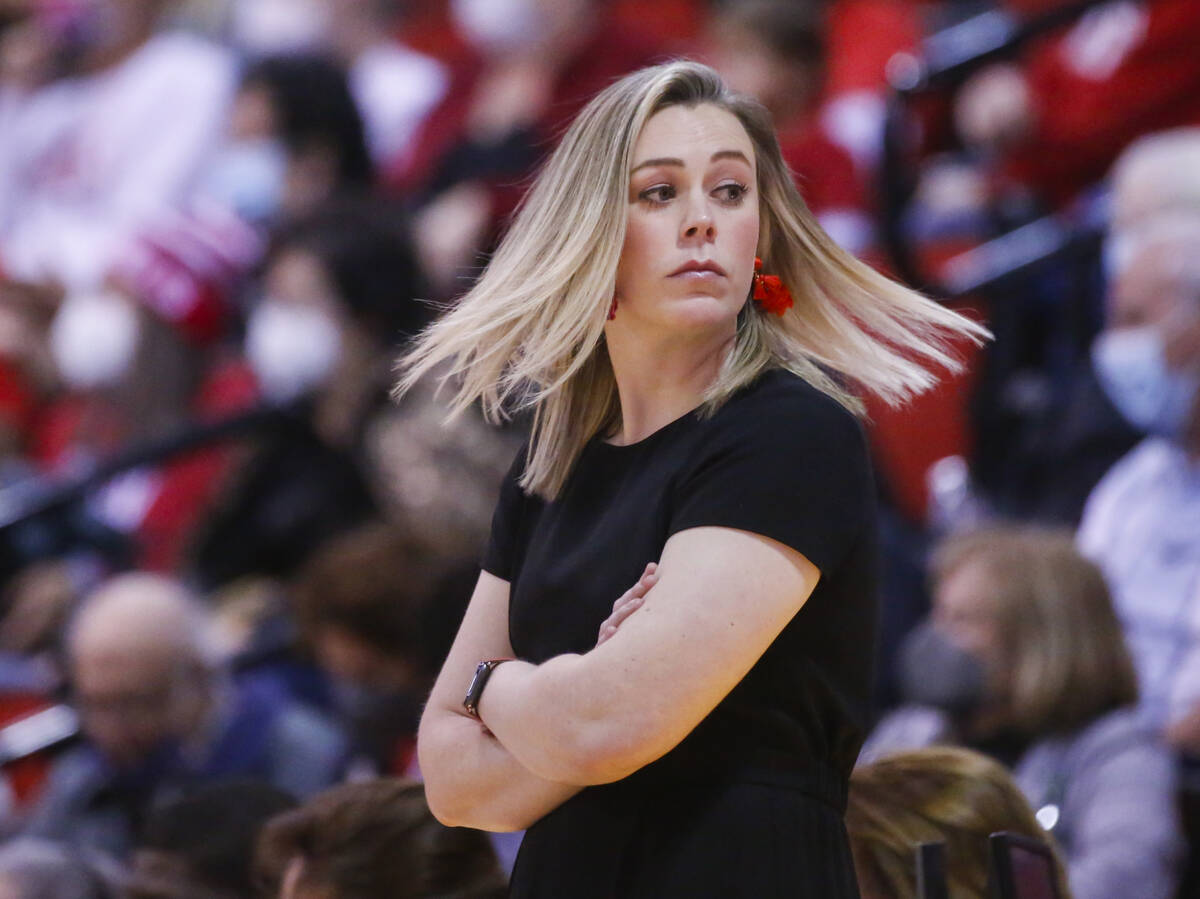 UNLV Lady Rebels head coach Lindy La Rocque looks on during the second half of a basketball gam ...