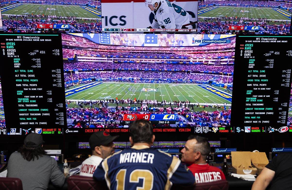 Los Angeles Rams and San Francisco 49ers fans watch the NFC Championship NFL football game at C ...