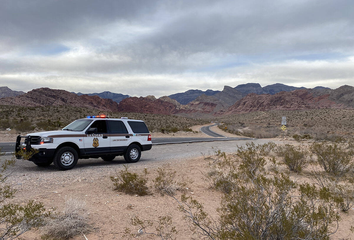 A Bureau of Land Management ranger vehicle at the scene of an apparent murder and suicide at Re ...