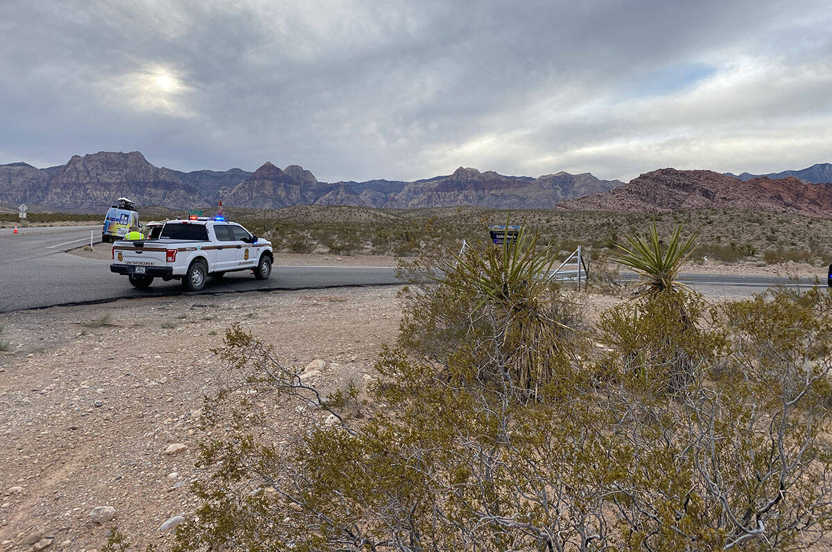 A Bureau of Land Management ranger vehicle at the scene of an apparent murder and suicide at Re ...