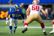 Los Angeles Rams defensive end Aaron Donald (99) runs during an NFL football game against the S ...