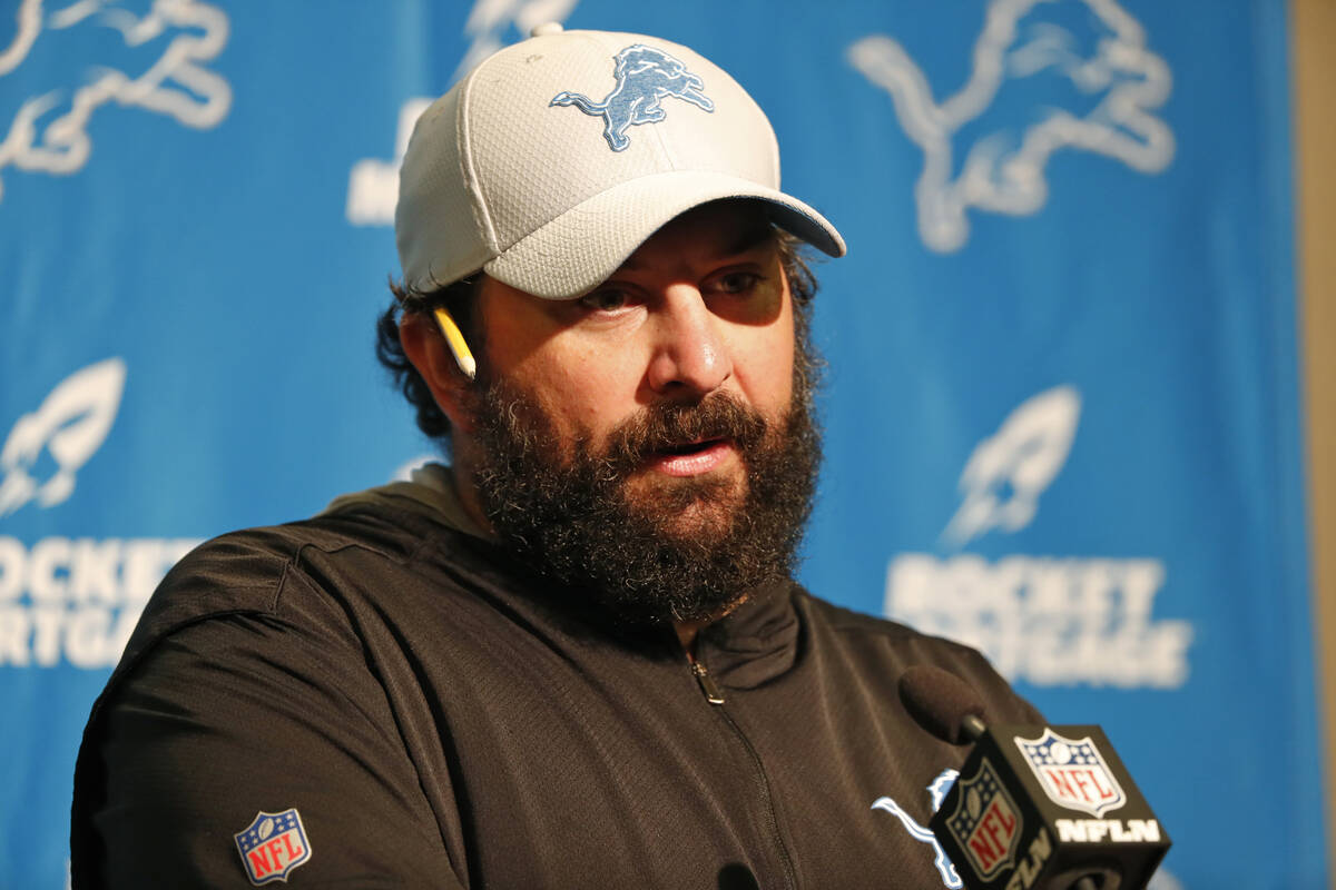Detroit Lions head coach Matt Patricia during a news conference after an NFL football game agai ...