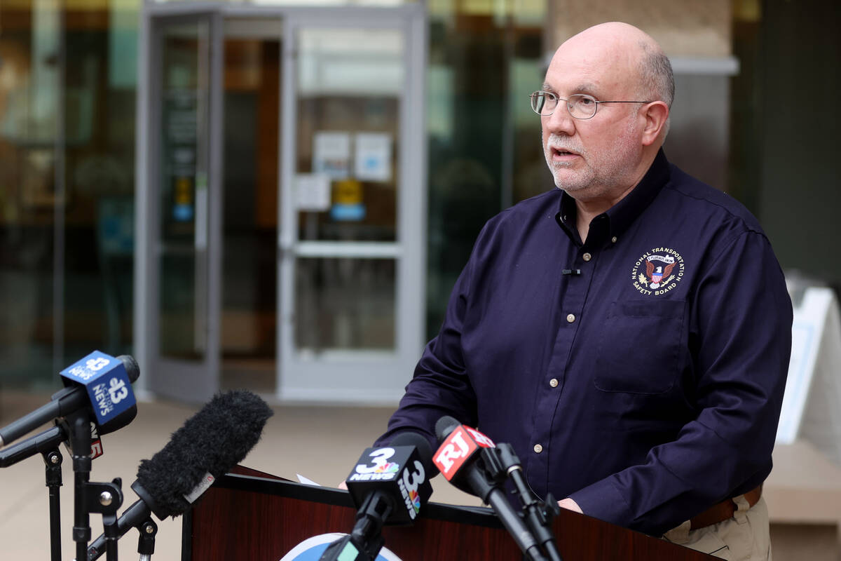 National Transportation Safety Board member Tom Chapman speaks during a news conference at Nort ...