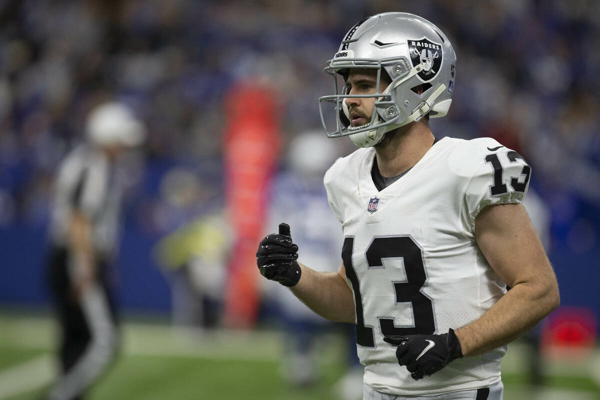 Raiders wide receiver Hunter Renfrow (13) sets up at the line of scrimmage during the second ha ...